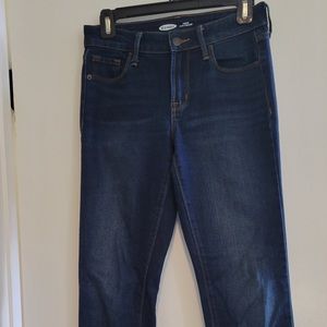 Old Navy mid-rise dark wash power slim straight jeans, women’s size 0.